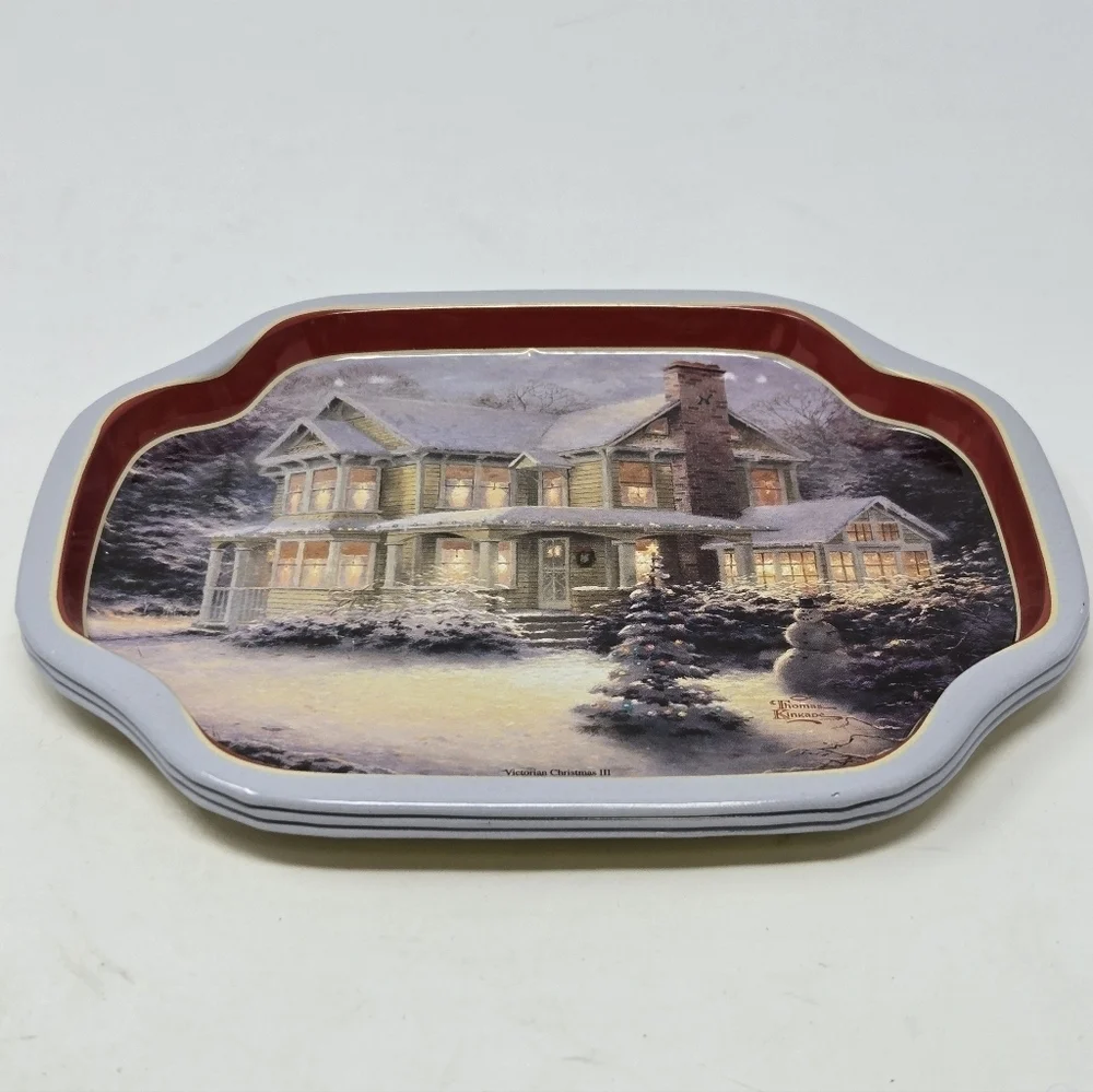VINTAGE THOMAS KINKADE SMALL METAL TRAYS SET OF 3 VICTORIAN CHRISTMAS III 2004